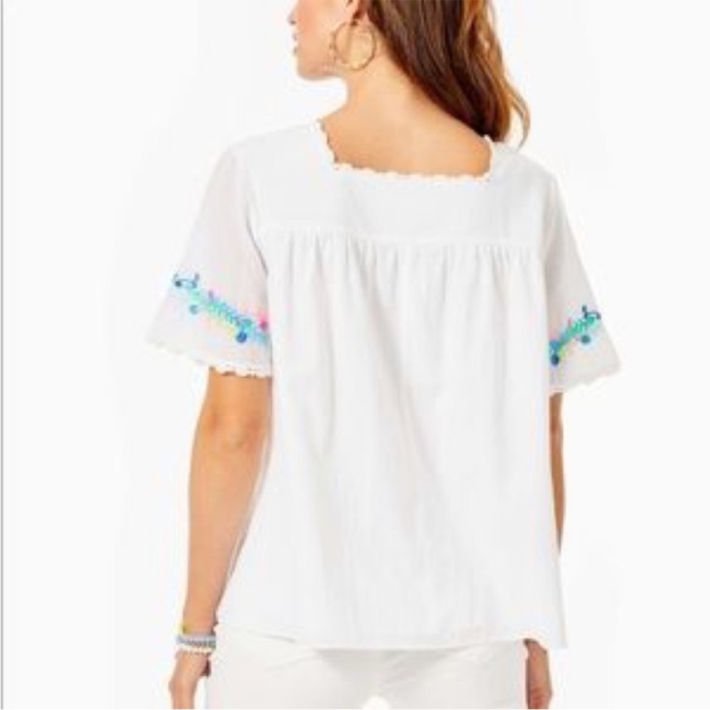 Lilly Pulitzer Tamryn White Embroidered Scalloped Crochet Lace Trimmed Top - Picture 3 of 9